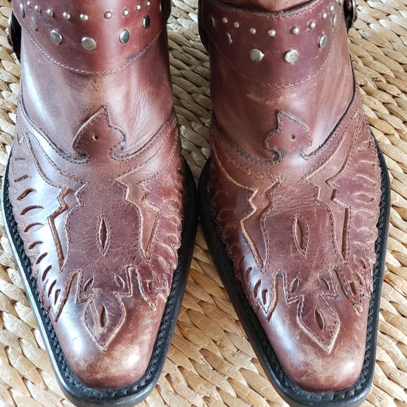 MIA Rockstar Leather Tall Distressed Harness Cowboy Western Boots Brazil Size 6 - Picture 13 of 16